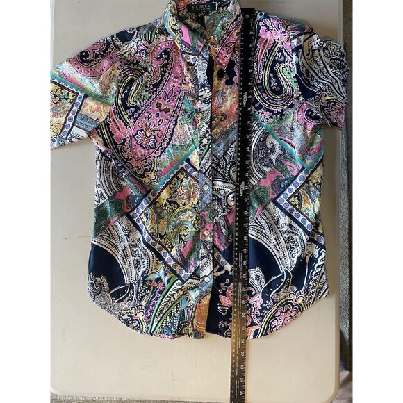 Ralph Lauren LRL Blouse Womens Medium 100% Cotton AOP Paisley Multicolor Shirt - Picture 7 of 9